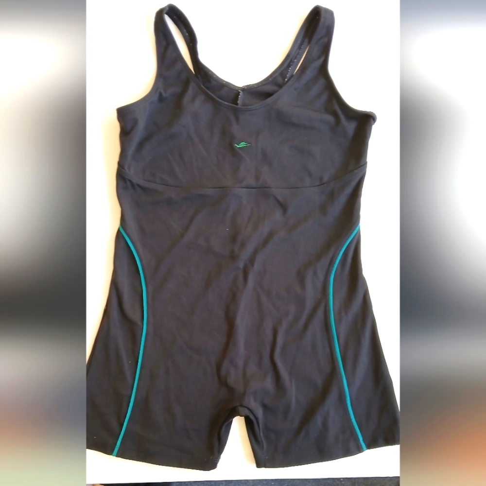Charcoal Athletic One-Piece with Teal Accents